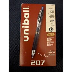 Uni Ball Signo 207 Retractable Gel Pens Micro 0.5mm Fine Blue Ink Dozen 12pk